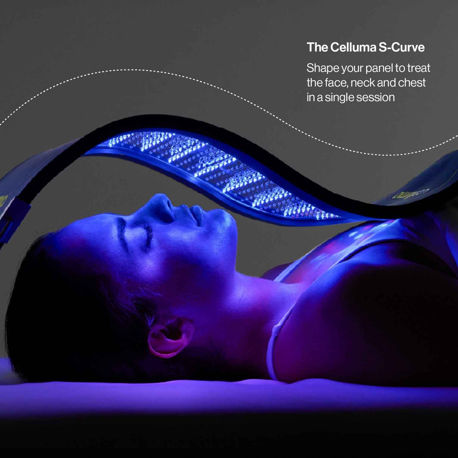Celluma PRO LED Red Light therapy takes up S shape to treat face,neck and chest in a single session.