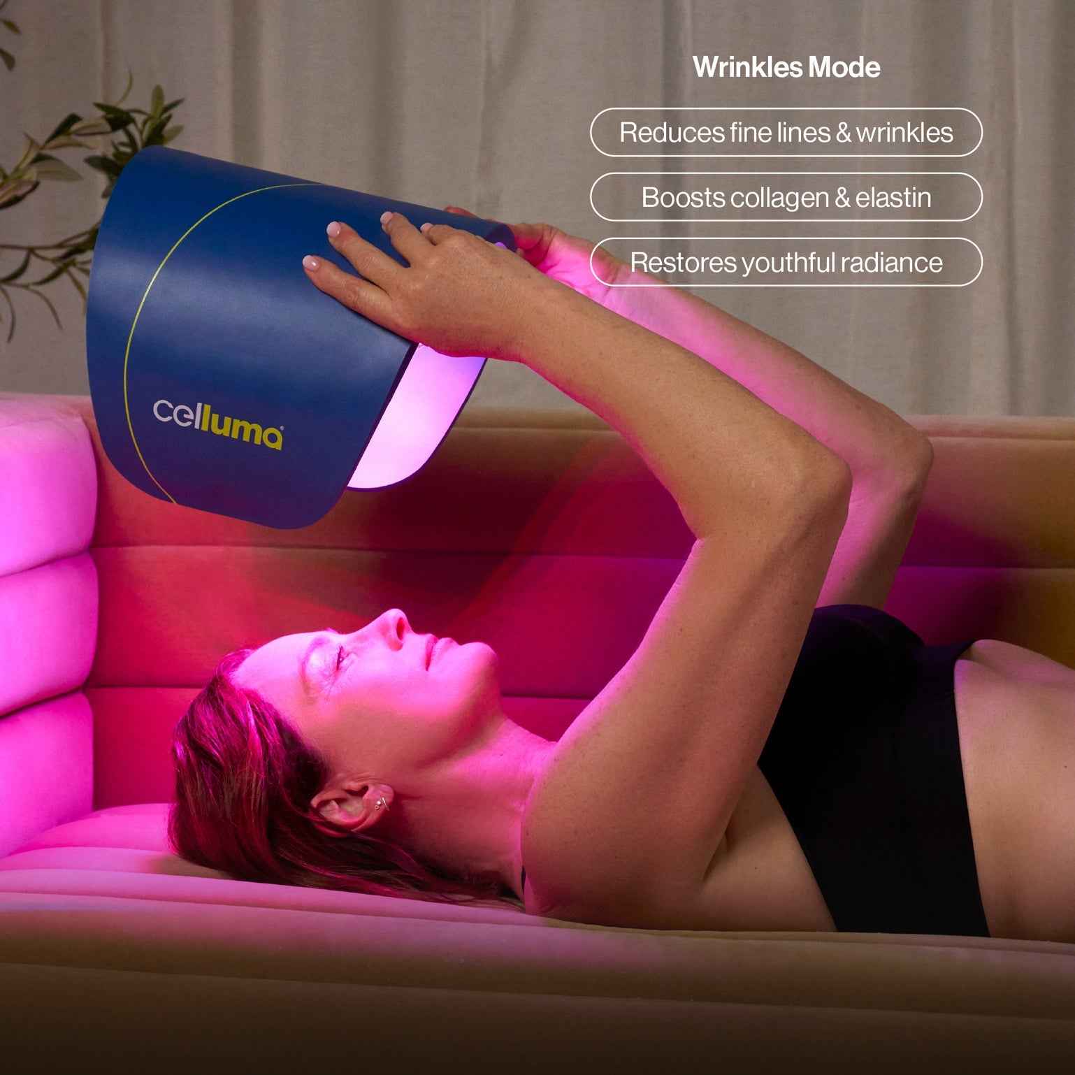 Celluma PRO LED red light therapy Wrinkles mode reduces fine lines, boosts collagen, and restores radiance.