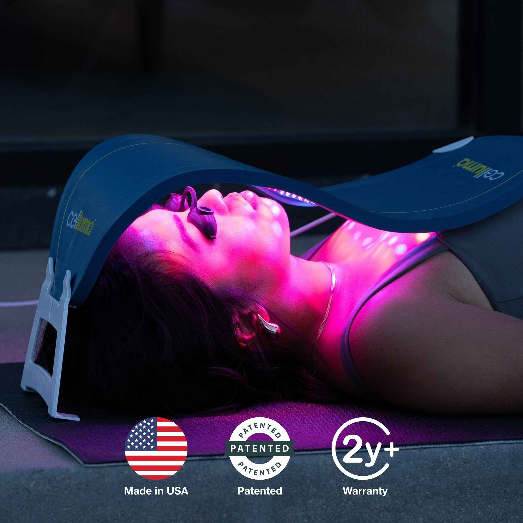Celluma PRO Plus LED red light therapy facial rest for targeted face, neck, and décolleté treatments.