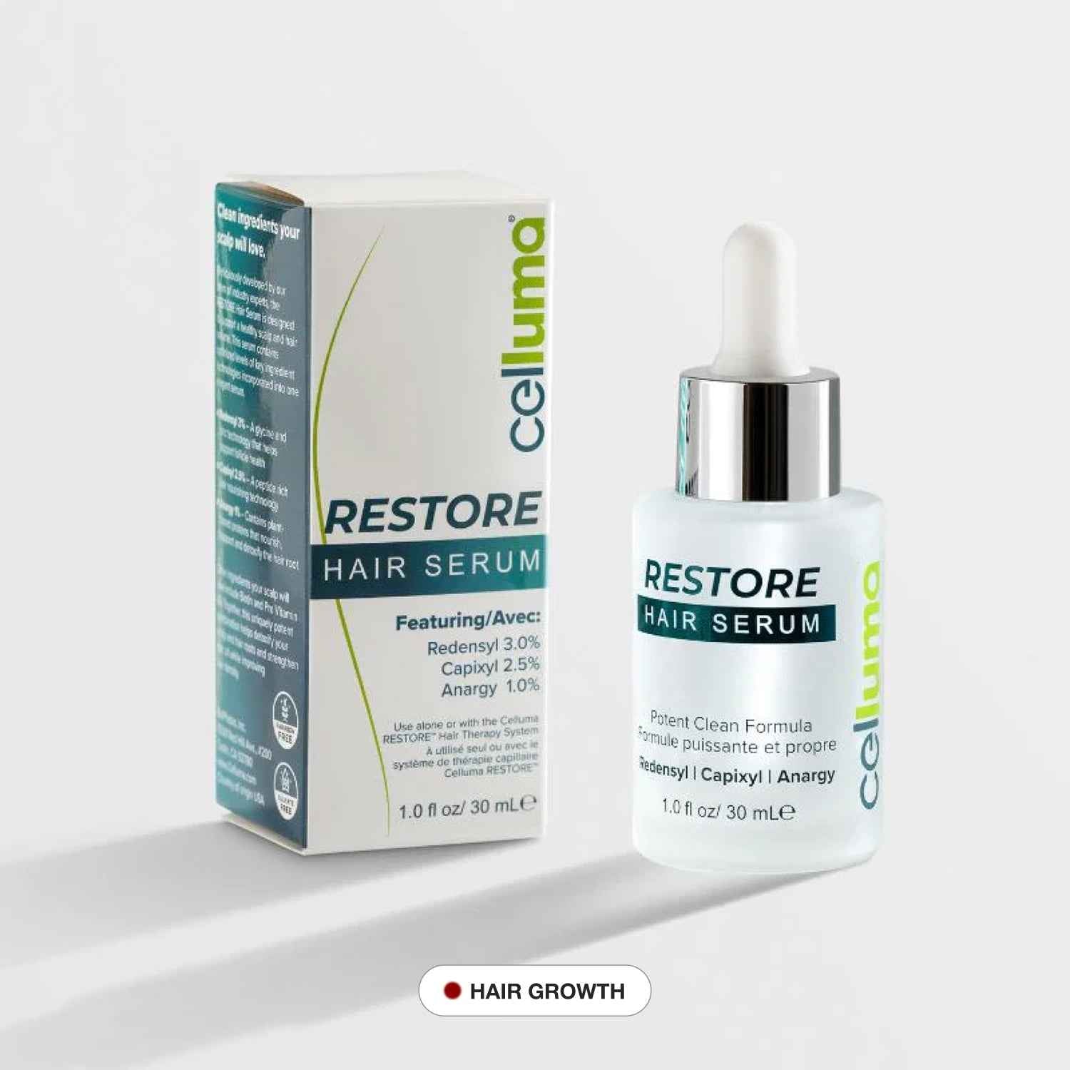 Celluma Restore LED Red light therapy system Hair SERUM for hair growth.