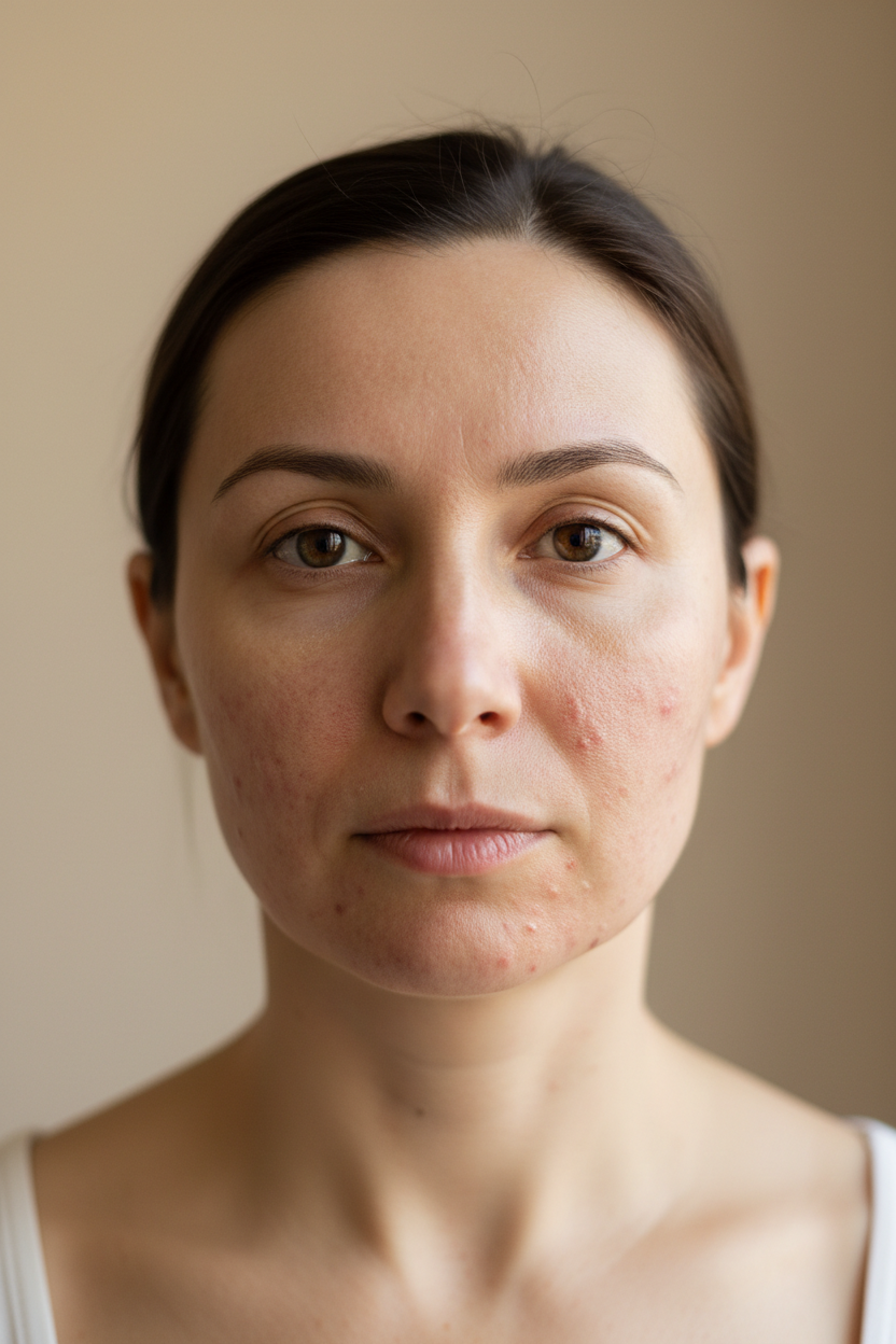 Woman having adult acne