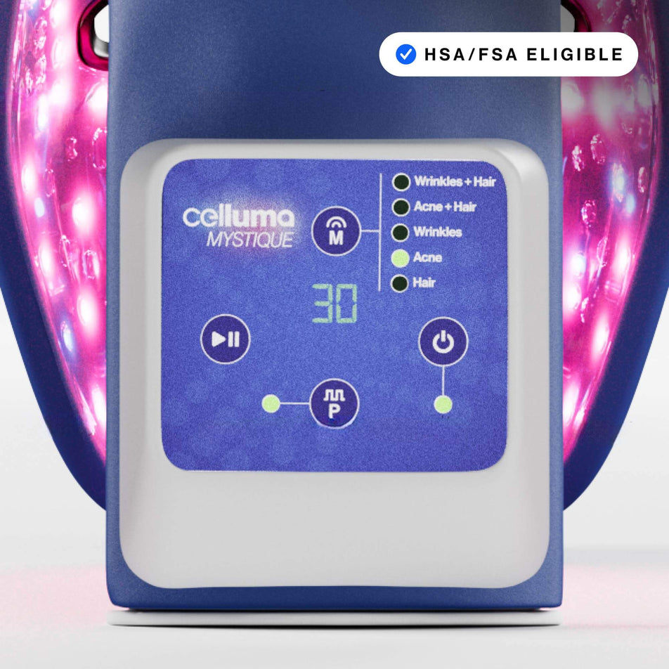 Celluma Mystique is the professional grade led red light therapy with wrinkles, acne and hair mode.