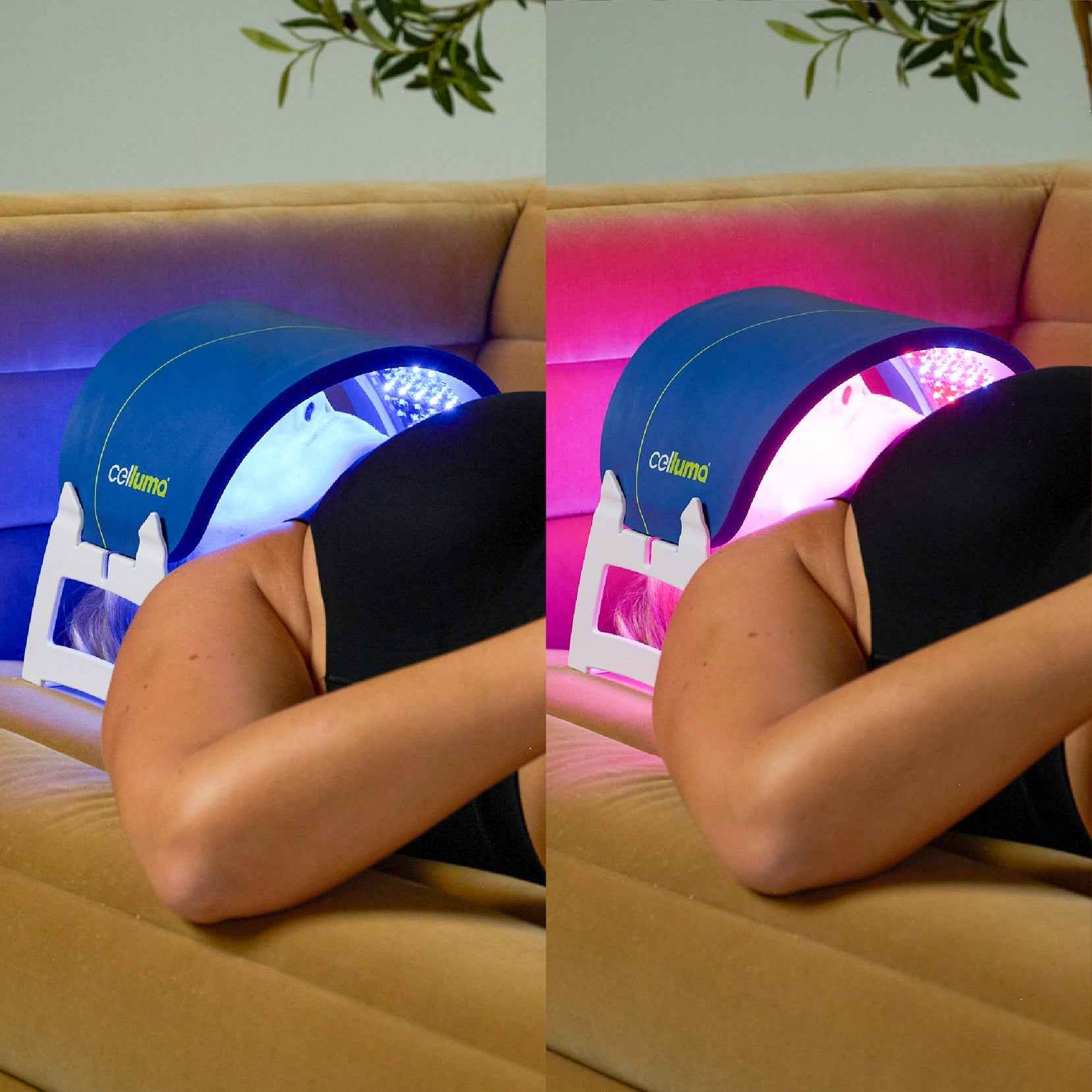 A woman using Celluma NOVA Led Red Light Therapy for Acne and wrinkles. 