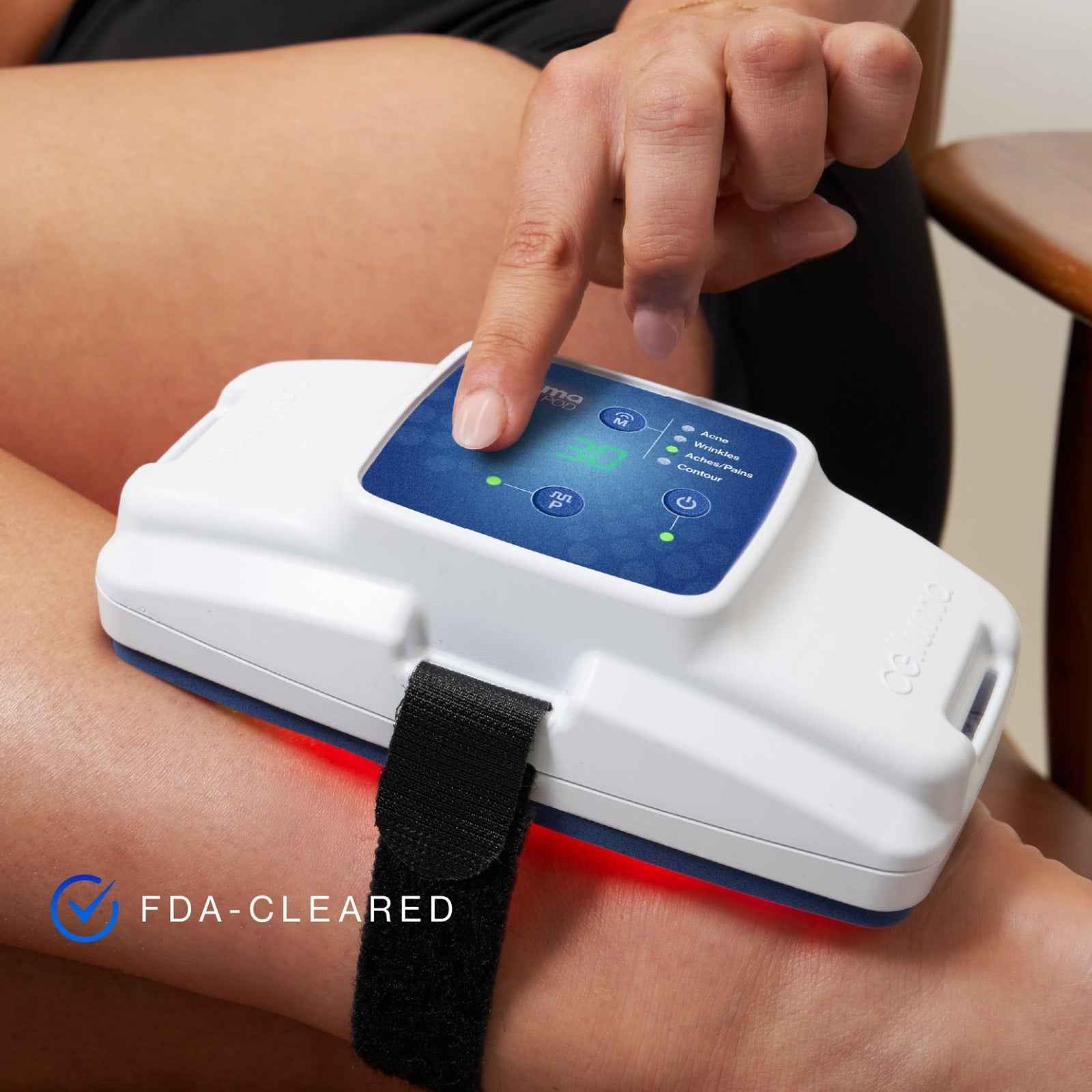 Celluma POD 2 LED controller featuring 4 FDA-cleared modes for acne, wrinkles, pain, and body contouring.