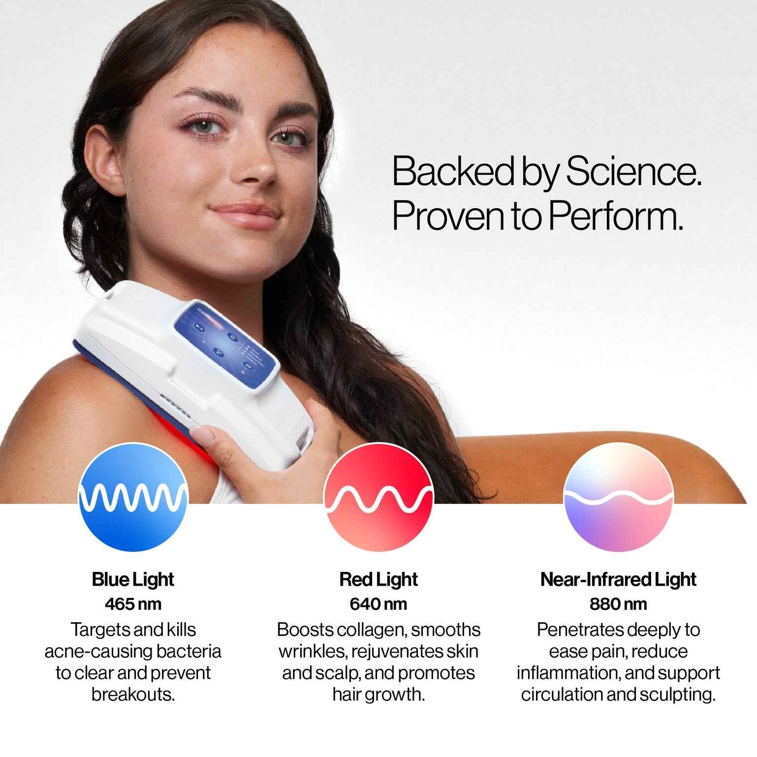 Using the handheld Celluma POD 2 FDA-cleared LED red light therapy device for targeted wrinkle and pain treatments.